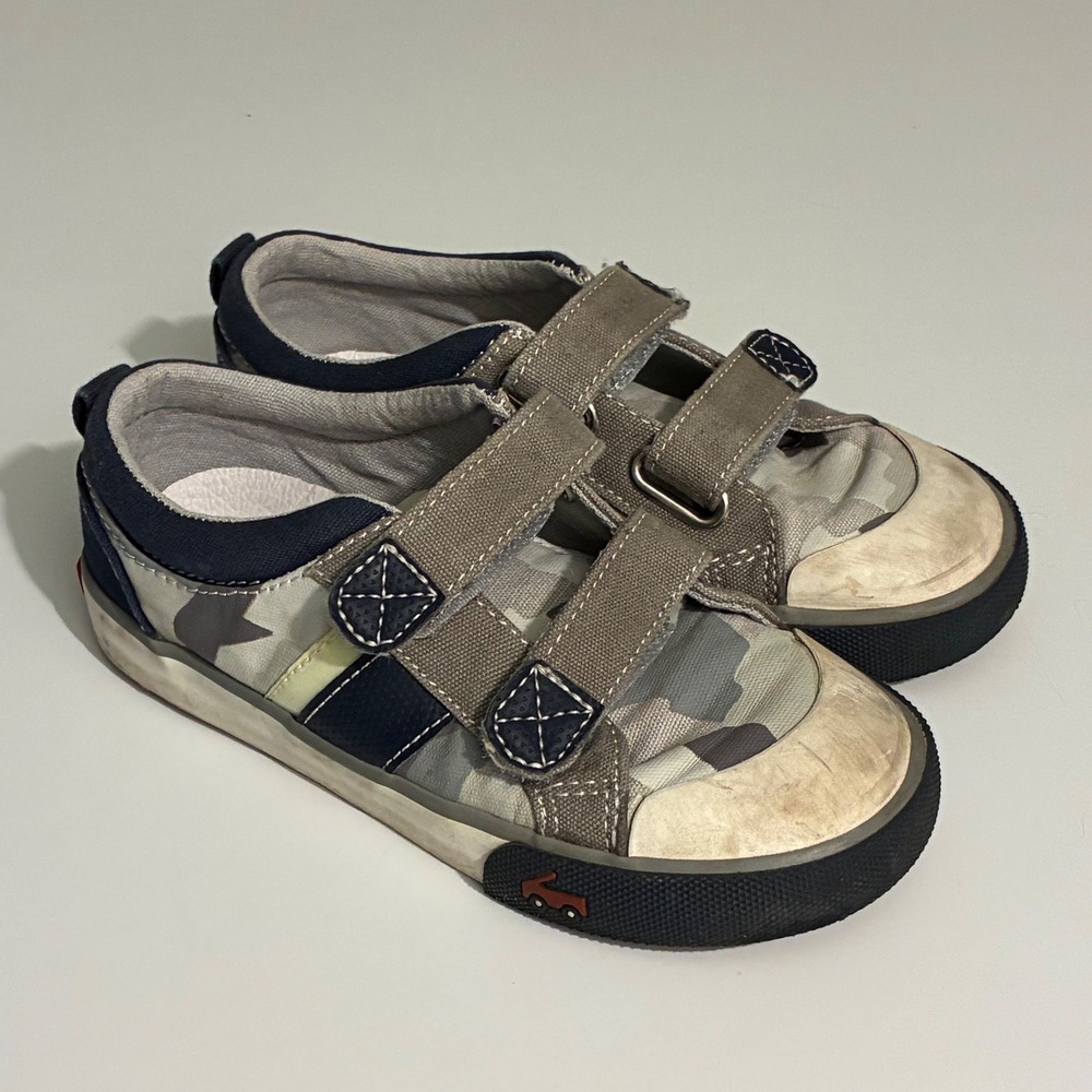 See‎ Kai Run Kids Size 12 Camo Canvas Low Top Sneakers Grey Blue Double Strap